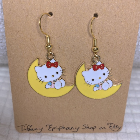 Hello Kitty Inspired Hello Kitty Moon Earrings NWT - Picture 3 of 3
